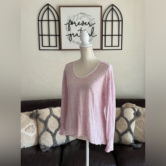 Sundance 100% Linen White Red Stripe Mariner Journey Hi-Low Hem Top Size S Beach - Picture 12 of 14